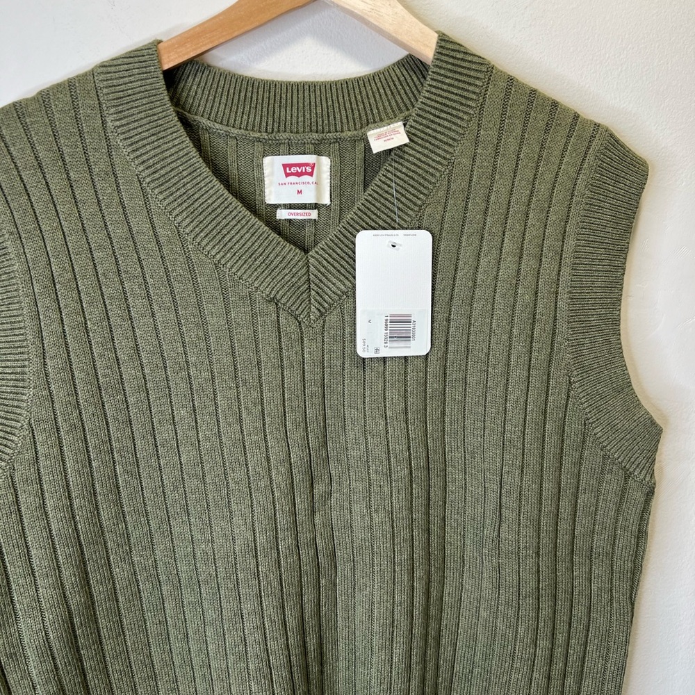 Levi's V-Neck Green and Yellow Oversized Wool-Cotton Blend Sweater Size M - Picture 6 of 9
